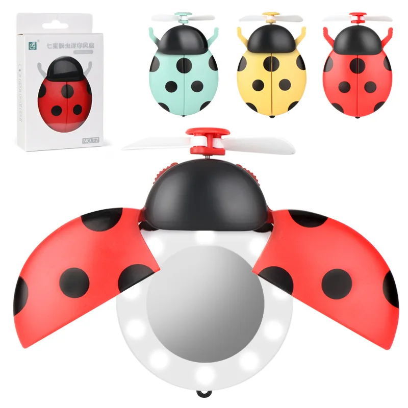 

Mini Qixing Star Ladybug Makeup Mirror Fill Light with Fan usb Mini Beetle Portable Folding Small Fan led beauty mirror fan