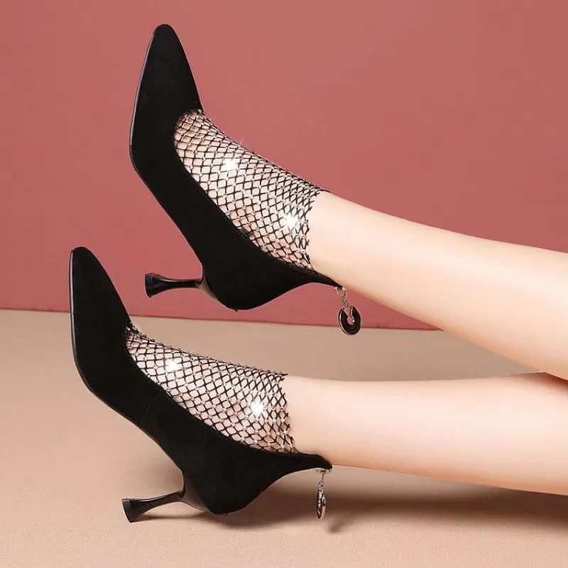 

Summer Women High Heel Shoes Mesh Breathable Pumps Pointed Toe Thick Heels Fashion Female Dress Shoes Elegant Footwear Y22-09