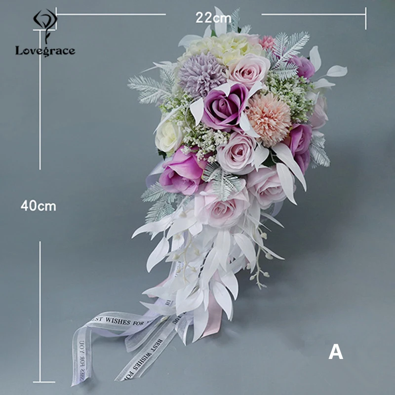 Lovegrace Свадебный букет цветок высокое качество искусственный цветок букет Шелковая Роза Гортензия Свадебные водопад букеты - Цвет: A