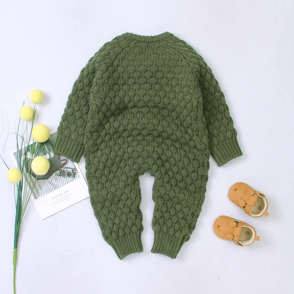 3M-2year Newborn Clothing Baby Boy Girl Winter Button Sweater Knitted Jumpsuit Romper Warm Outfits ropa recien nacido Toddler