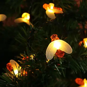 

New Solar Powered Cute Honey Bee Led String Fairy Light 20/30/50LED Bee Outdoor Garden Fence Patio Christmas Garland Lights