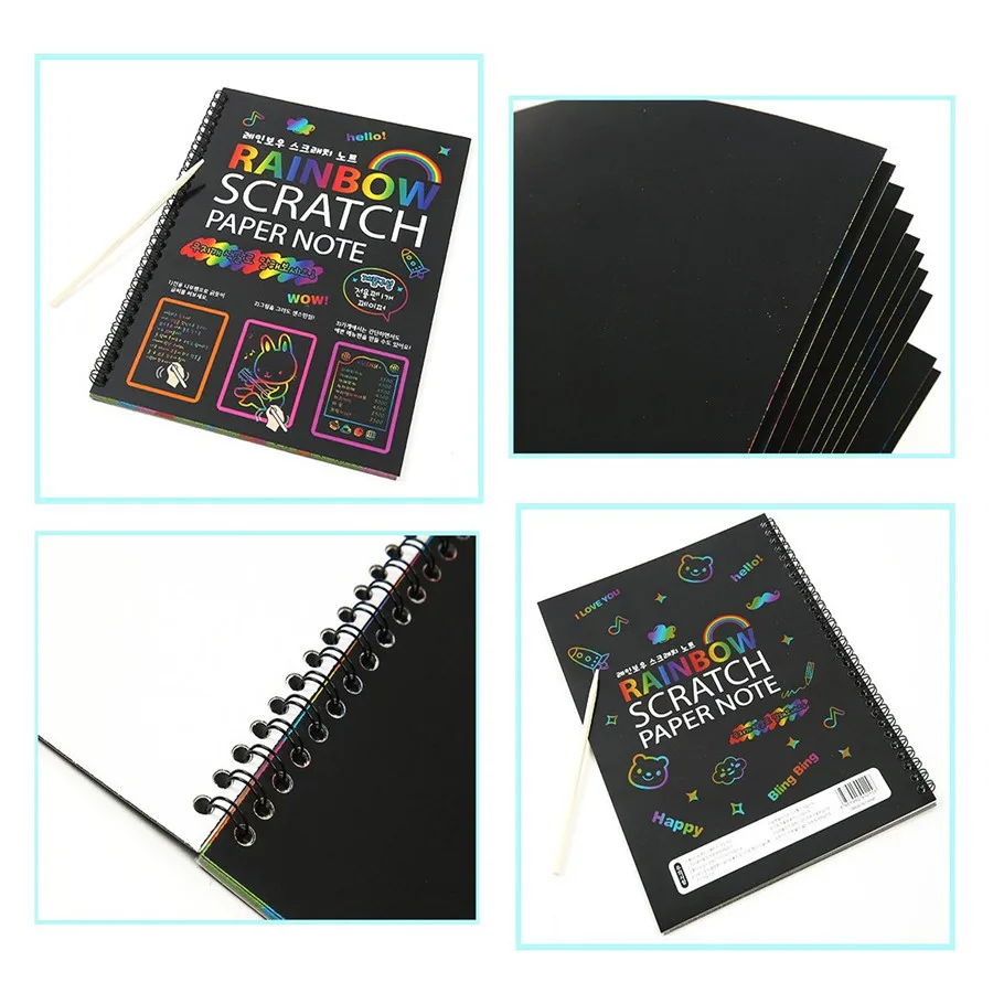 Scratch Art Note Books for Kids, Scratch Art Paper Rainbow Magic Scratch Art Books for Children, Colored Scratch Art Notebooks with Wooden Pen