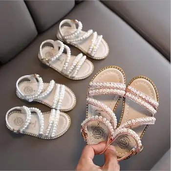 

2020 New Summer Girls Sandals Toddler Infant Kids Slip On Pearl Crystal Single Princess Roman Shoes For Baby Little Big Girls