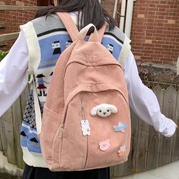 

DCIMOR New Solid Color Corduroy Women Backpack Female Multi-pocket Travel Bag Cute College Girls Schoolbag Lady Laptop Backpack