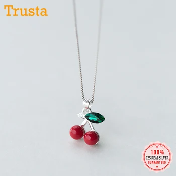 

Trusta 2018 Women's Fashion 100% 925 Sterling Silver Jewelry Cute Cherry Pendant Short 40cm Necklace Cute Gift Girls Lady DS324