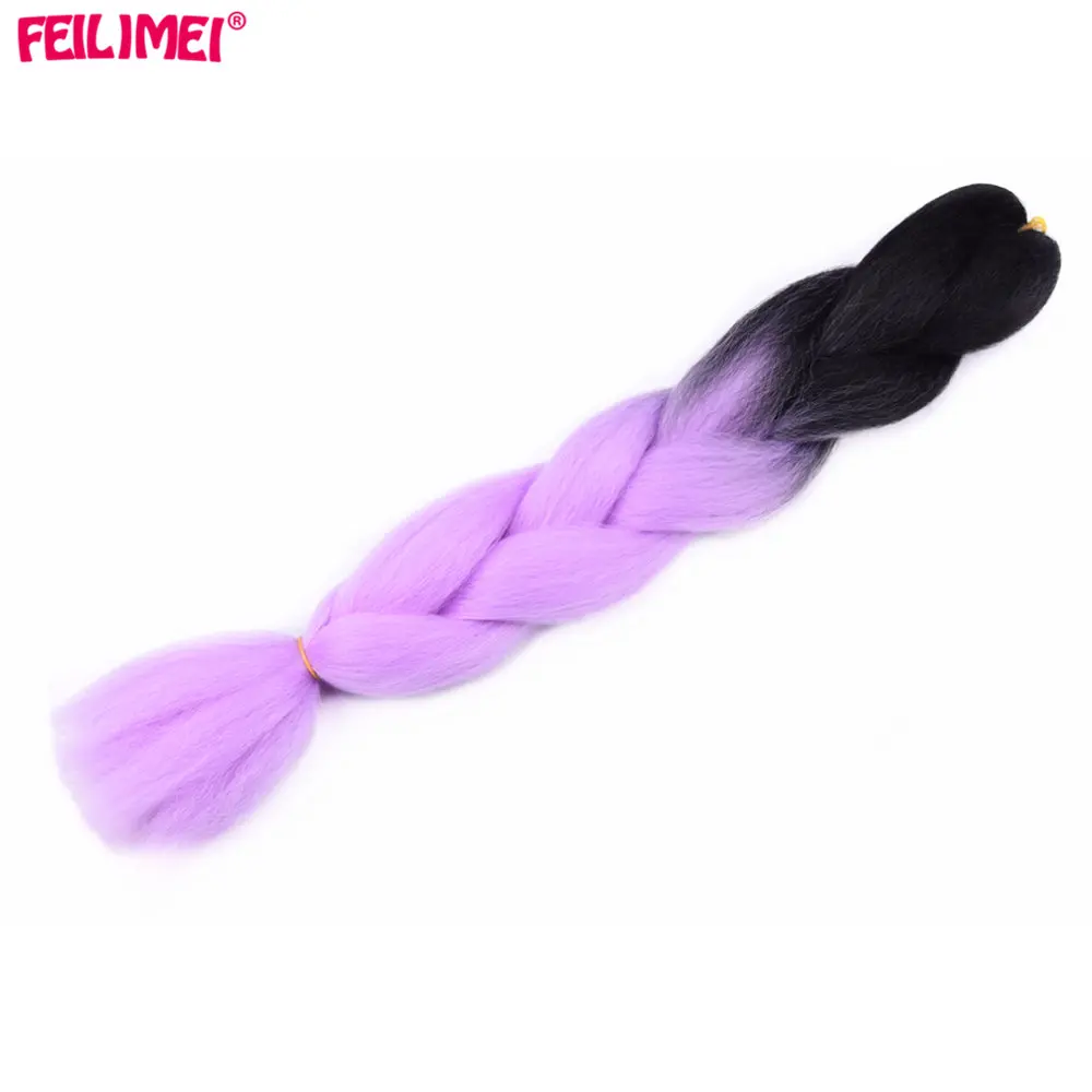 Feilimei, Омбре, блонд, Джамбо, косички, волосы для наращивания, синтетические, жаростойкие волосы, фиолетовый, серый, синий, вязанные косички, пряди для волос - Цвет: # Фиолетовый