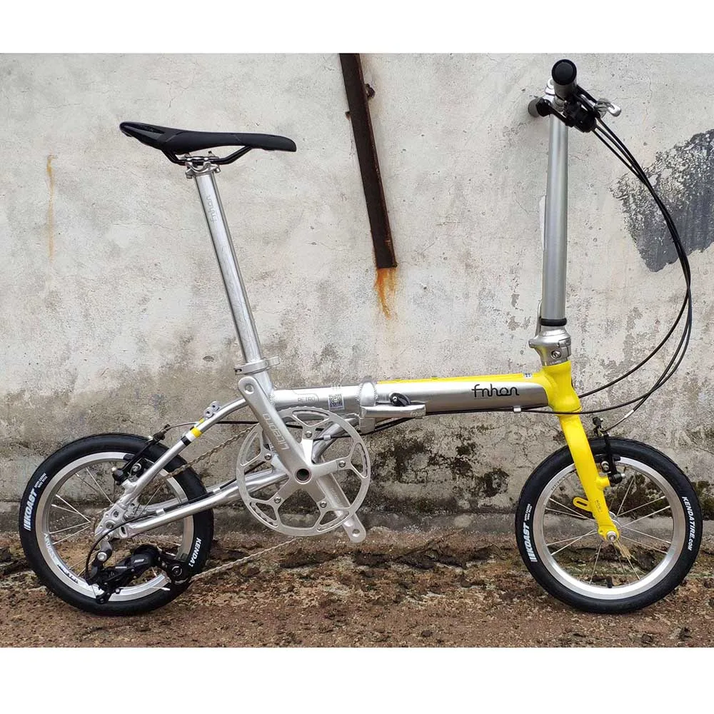 yellow silver 14inch Fnhon Ретро алюминиевый складной велосипед 1" 16" V тормоз 3 скорости Minivelo мини velo велосипед городской Commuter велосипед складной - Цвет: yellow silver 14inch