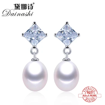 

100%Freshwater Pearl Shiny Zircon Dangle Earring Natural Fashion 925 Sterling Silver Drop Earring Wedding Jewelry Gift For Women