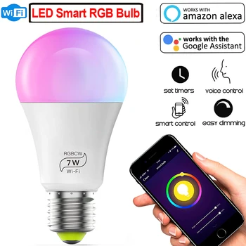 

LED Smart Bulb RGB 7W E27 Wifi 2.4GHz Smart LED Dimmable Light Bulb Compatible Alexa And Google Assistant Remote Control