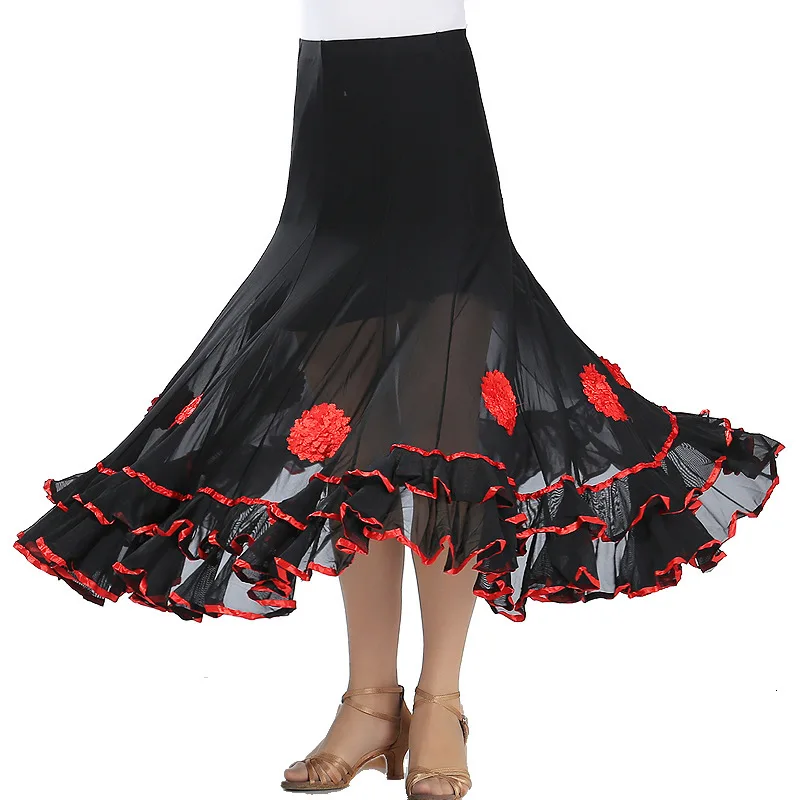 Women Belly Dance Waltz Flamenco Ballroom Dress Competition Outfits Spain Dancer Skirts Long Swing Dance Skirt Holographic (5)