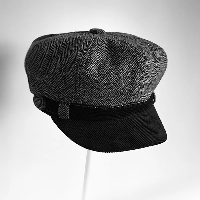 Casquette осень-зима новые мужские шапки newsboy дикая пара береты Женские Ретро британская литературная восьмиугольная шапка BLM45 - Цвет: Черный