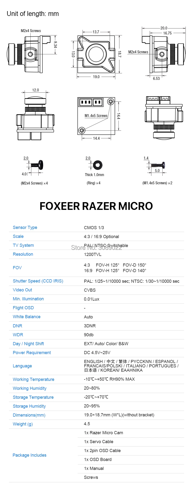 Foxeer razer Mini/razer Micro 1200TVL PAL/NTSC переключаемая 4:3 16:9 FPV камера для гоночного дрона FPV