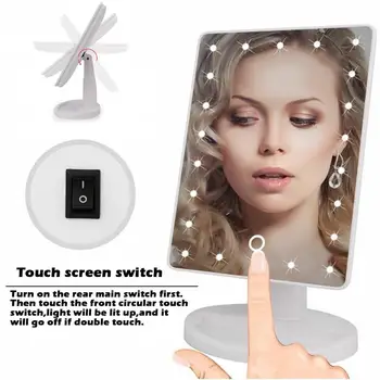 

22 LED Light Touch Screen Makeup Mirror 360 Degrees Rotation Battery Operated Cosmetic Beauty Desktop Vanity Table Stand Mirrors