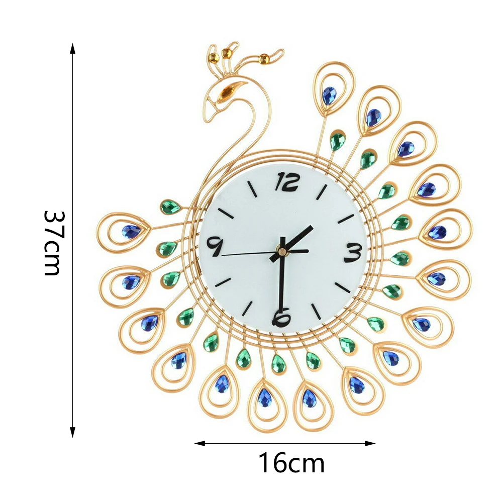 Office Fashion Gift Quartz Art Peacock Home Luxury Decoration Hanging Living Room Silent Metal Wall Clock