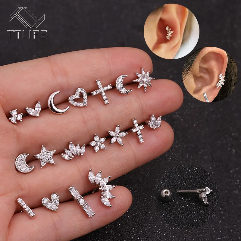 

TTLIFE 2020 Geometric Stud Earrings Moon Star Earings Stud for Women Diath Cartilage Helix Rook Piercing Earring Jewelry Brincos