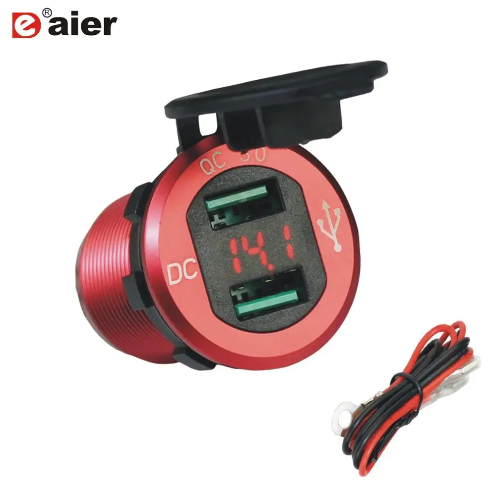 

1PCS Marine USB Outlet Waterproof Quick Charge 3.0 Dual USB Socket Charger Fast Charger Power Outlet 24V Aluminum with Voltmeter