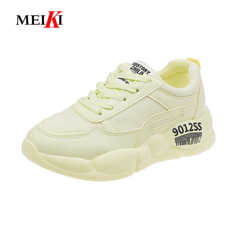 

MEIKI 2019 Summer Women Casual Shoes Flock Platform White Sneakers Lace-Up Sewing Wedges Lover Shoes for Women Zapatos Mujer