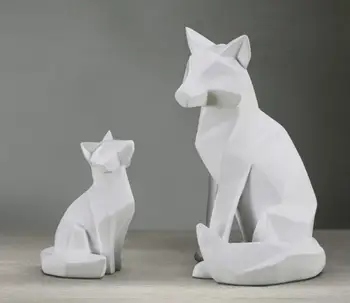 

2020 minimalism white abstract geometric fox sculpture ornaments modern home decorations Animal statues