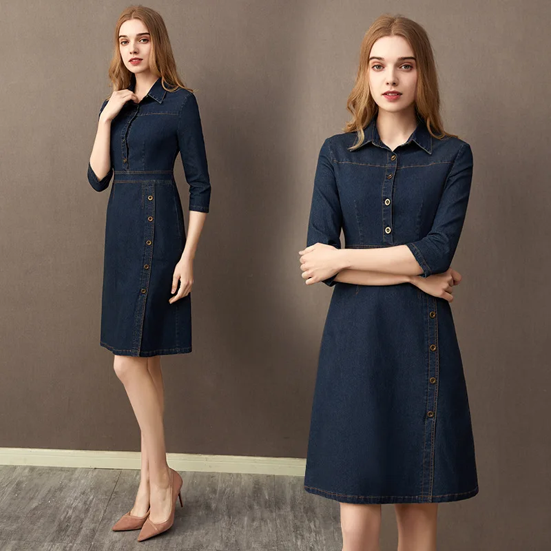 

2019 Spring-Summer New Style Plus-sized Cowboy Dress Western Style High-waisted Slimming Women's One-step Skirt