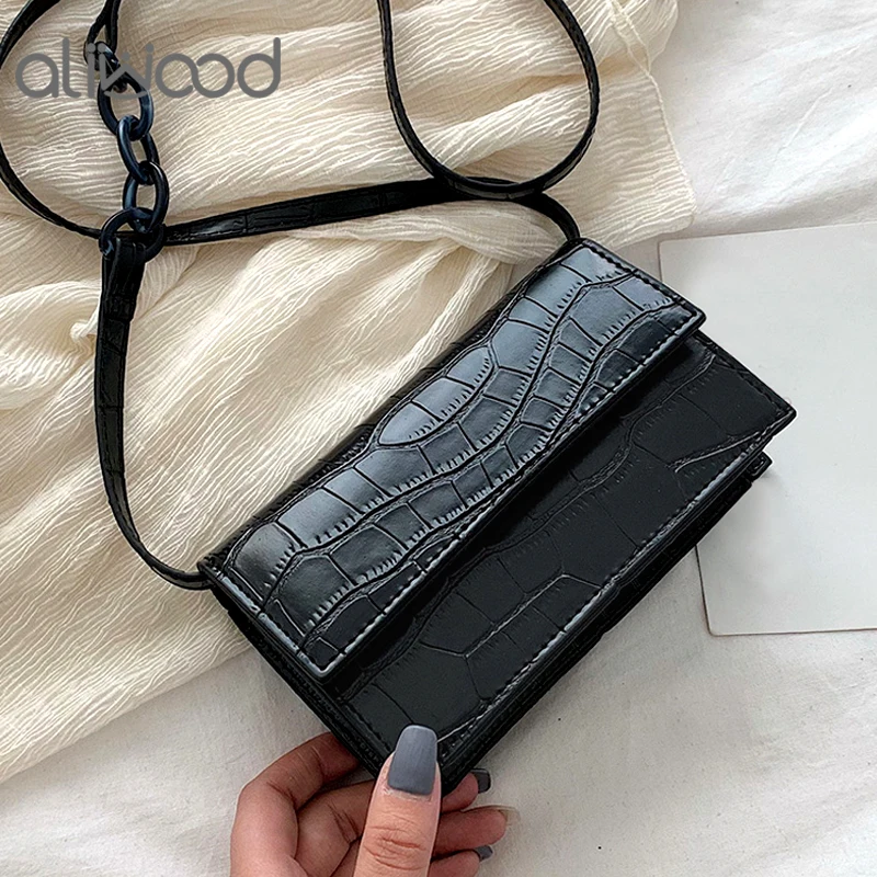 

aliwood Retro Simple Alligator Women bag Wild Flap Shoulder Bags Females Crossbody Bags Trendy Crocodile Leather Messenger Bags