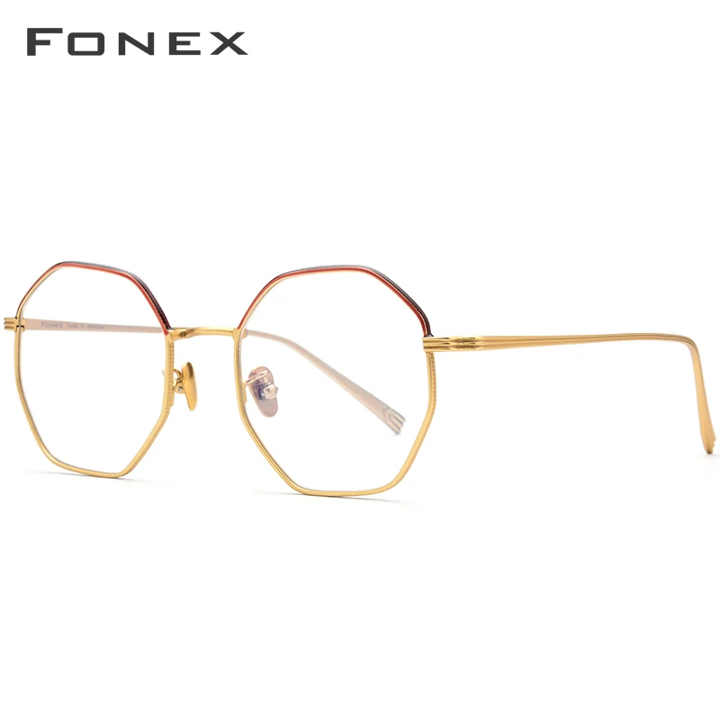 FONEX, чистый титановый рецепт, очки для мужчин, ультралегкие, полигон, близорукость, оптические очки, оправа для женщин,, женские очки, 880 - Цвет оправы: Orange Gold