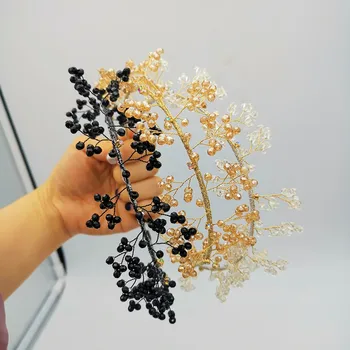 Crystal winding headband fashion hair accessories women three-dimensional leaf double thin side headband cute hair band headwear 5