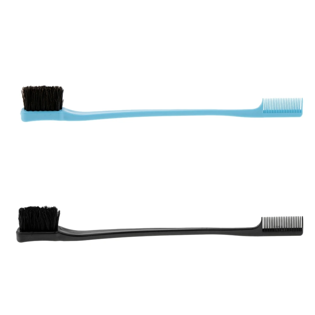 2pc Dual Sided Edge Brush Comb Smooth Gentle Control Natural Look Black Blue