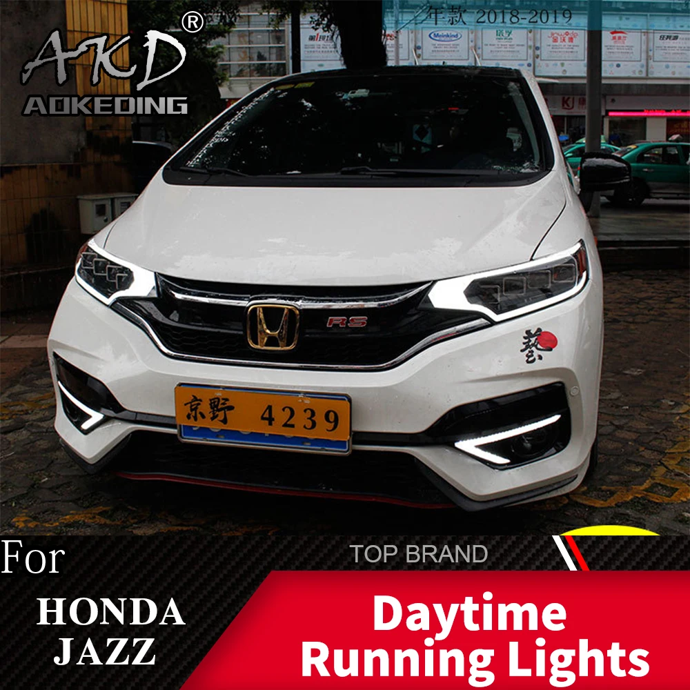 

AKD 2PCS LED Daytime Running Light For Honda Jazz Sport 2018 2019 Yellow Turn Signal Function 12V Car DRL Fog Lamp Decoration