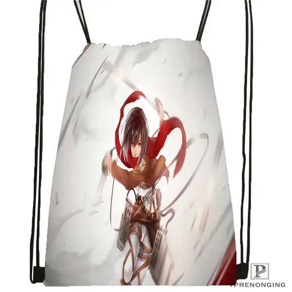 Drawstring Backpack Пользовательские Eren Jaeger Shingeki No Kyojin Аниме походная сумка на шнурке милый рюкзак дети ранец(черная спина) 31x40 см#2018612-01-30 - Цвет: Drawstring Backpack