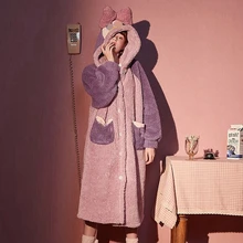 Winter Bath Robe Bridesmaid Dressing Gown Flannel Robes Hooded Long Sleeve Nightwear Long Warm Bathrobe Nightgowns