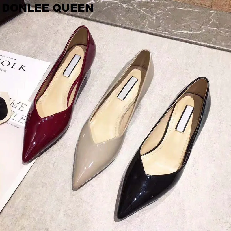 

DONLE QUEEN Low Heel Shoes Women Patent Leather Women Pumps Fashion Office Shoe Thin Heel Shallow Pointed Toe Dress Shoes Female