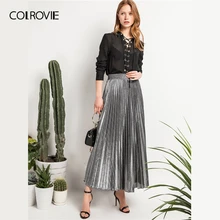 COLROVIE серая плиссированная юбка с эластичной талией, Женская Повседневная однотонная элегантная юбка макси,, осенняя мода, гламурные женские юбки