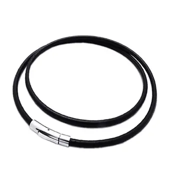 

2MM/3MM/4MM/5MM Black Color Leather Chokers Necklaces For Women Men Rope Chain Stainless Steel Magnetic Clasp Jewelry