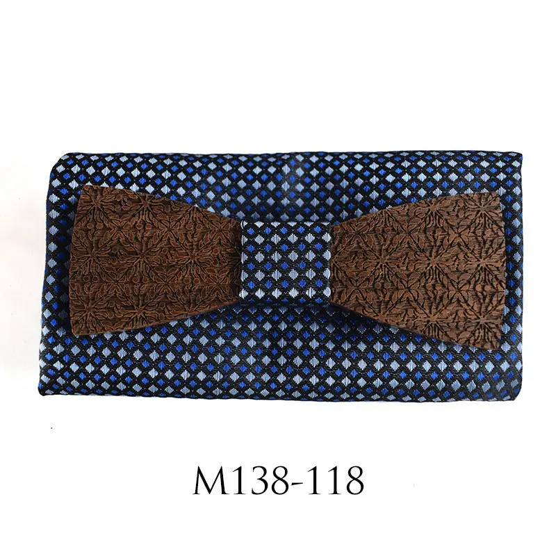 Handmade Wooden Bow Tie Rayon Square Towel Set Men's Unisex Adult Suit Business Wedding High Grade Wood Bowtie Classic Gifts - Цвет: 118