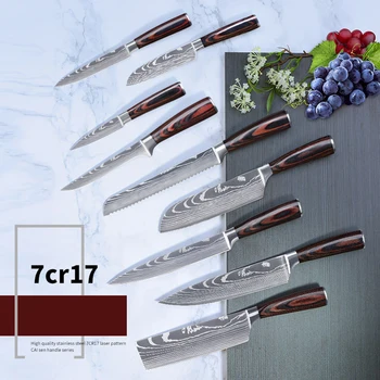 

Kitchen Knife Japanese Chef Knives 7CR17 440 High Carbon Stainless Steel Damascus Drawing Gyuto Cleaver Set Slicer Santoku Knife