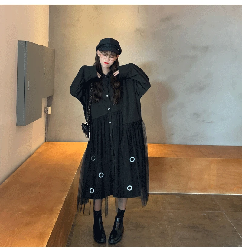 4XL 3XL, осень, женские рубашки, платья в сетку, повседневные, свободные, с отворотом, нестандартные, платья размера плюс, vestidos, robe Mujer LT191S30