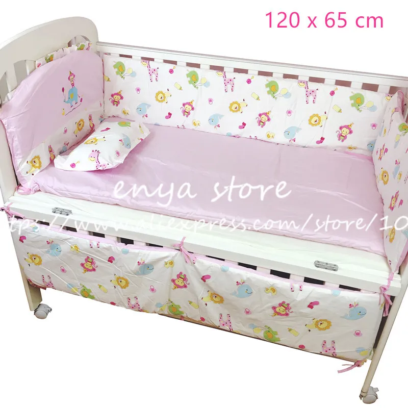 pink120x65cm 5 шт., Комплект постельного белья для новорожденных, малышей, комплект детской кроватки, бампер из хлопка, наматрасник, подкладка для кровати, подушка для младенцев, Комплект постельного белья для новорожденных - Цвет: pink120x65cm