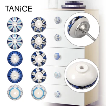 

TANiCE 10 Pcs Ceramic Door Knobs Drawer Pulls Cupboard Handles Door Vintage Artisan Chic Style Set for Cupboard Door and Drawer