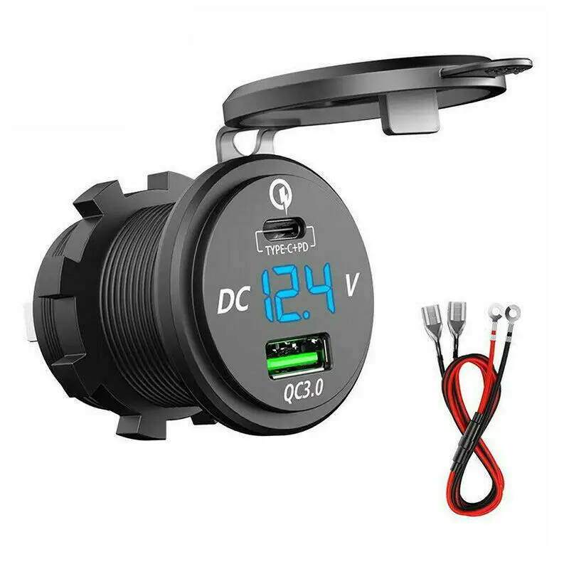 QC3.0 Fast Charge Car Charger 12V/24V USB Type C+PD Vecicle Charger LED Power Adapter for iPhone 12 11 Pro Samsung Xiaomi Huawei car lighter usb Car Chargers
