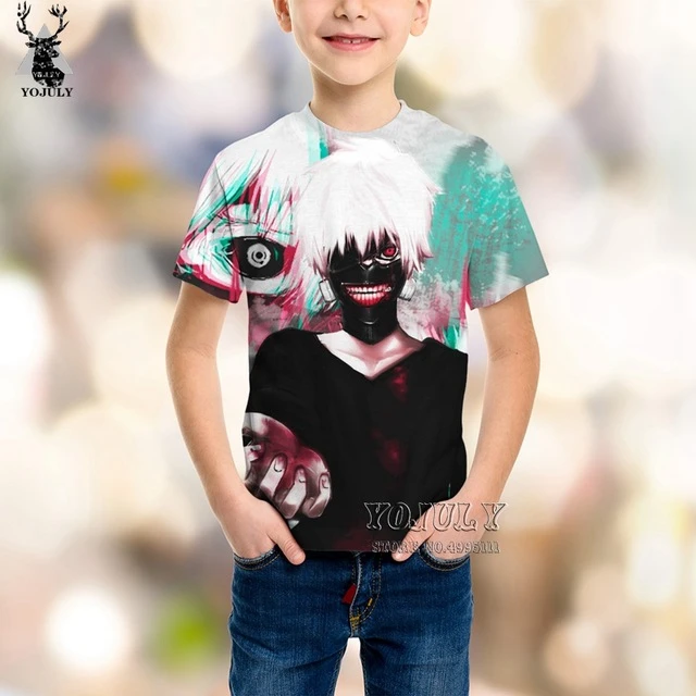 YOJULY/Новая детская футболка с 3D принтом, аниме, тоука киришима, Харадзюку, Kawaii, для мальчиков и девочек, летняя детская футболка A396 - Цвет: 12