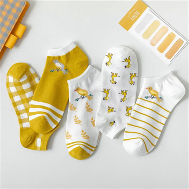 toe socks for women 5 Pairs Women Socks Harajuku Cute Embroidery Sock Cotton Ankle Short Crown Kawaii Socks Set Candy Colors for Couples Ladies Gift welly socks womens