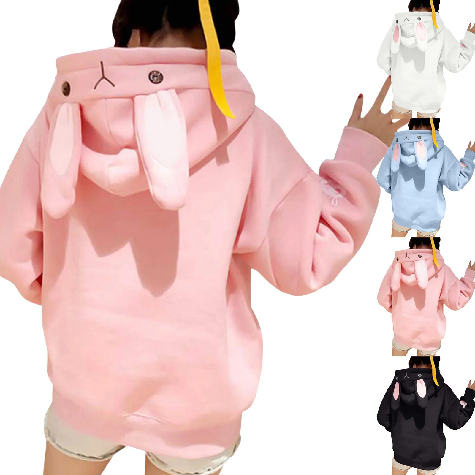 Модная осенне-зимняя толстовка с капюшоном заячьими ушками Женская длинным