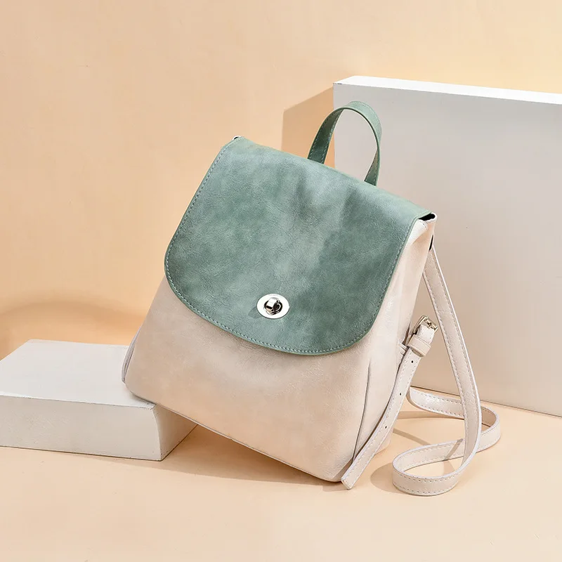 

Soft Contrast Color Fresh Lock Backpack New Products Students Female Backpack Versatile INS-Style Texture Shoulder Bag
