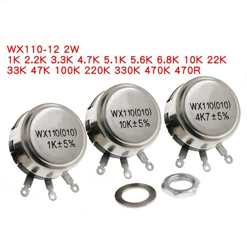 2pcs WX110 (010) 6mm Round Metal Shaft Single Turn Wire resistor Wound Potentiometer 1k 2.2k 3.3k 4.7K 5.6k 6.8k 10k 22k ohm | Электронные