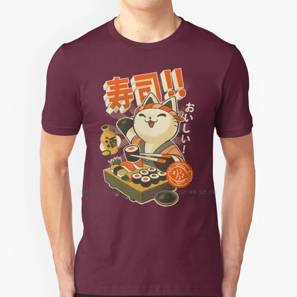 Sushi Chef Cat - Funny Restaurant Kitty-Maglietta Cibo Giapponese 100% Puro Cotone Big Size Sushi Chef Nigiri Wasabi Salmone Tonno F