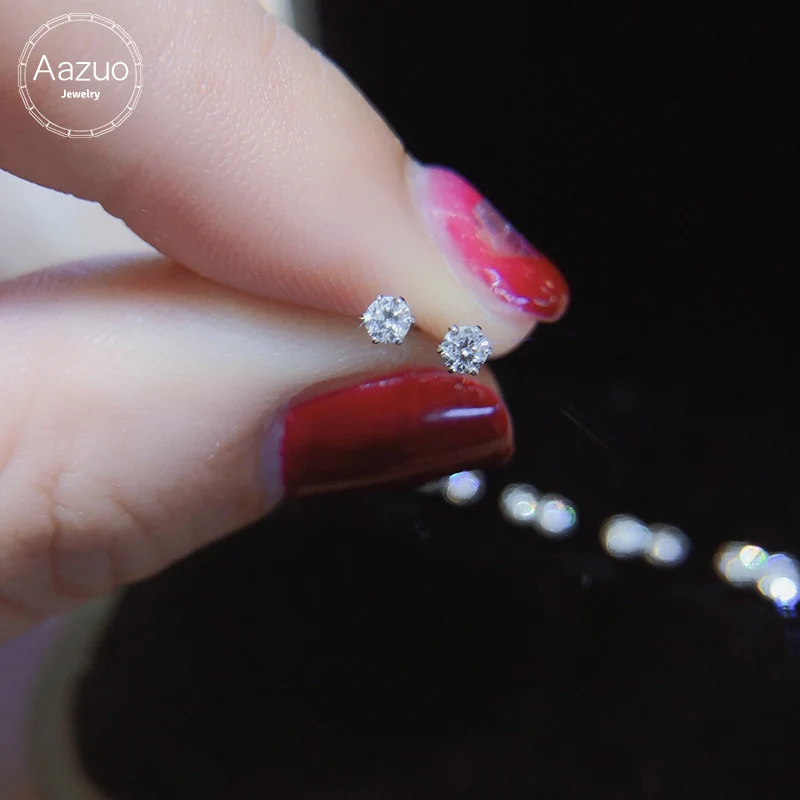 Aazuo 100% PT900 настоящие бриллианты 0.10ct классические серьги-гвоздики для женщин