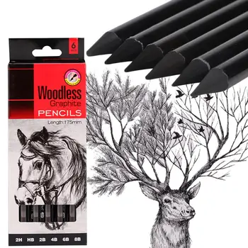

6-Pack Sketch Drawing Pencil Set Woodless Graphite Pencils 17.5cm 2H HB 2B 4B 6B 8B for Artists