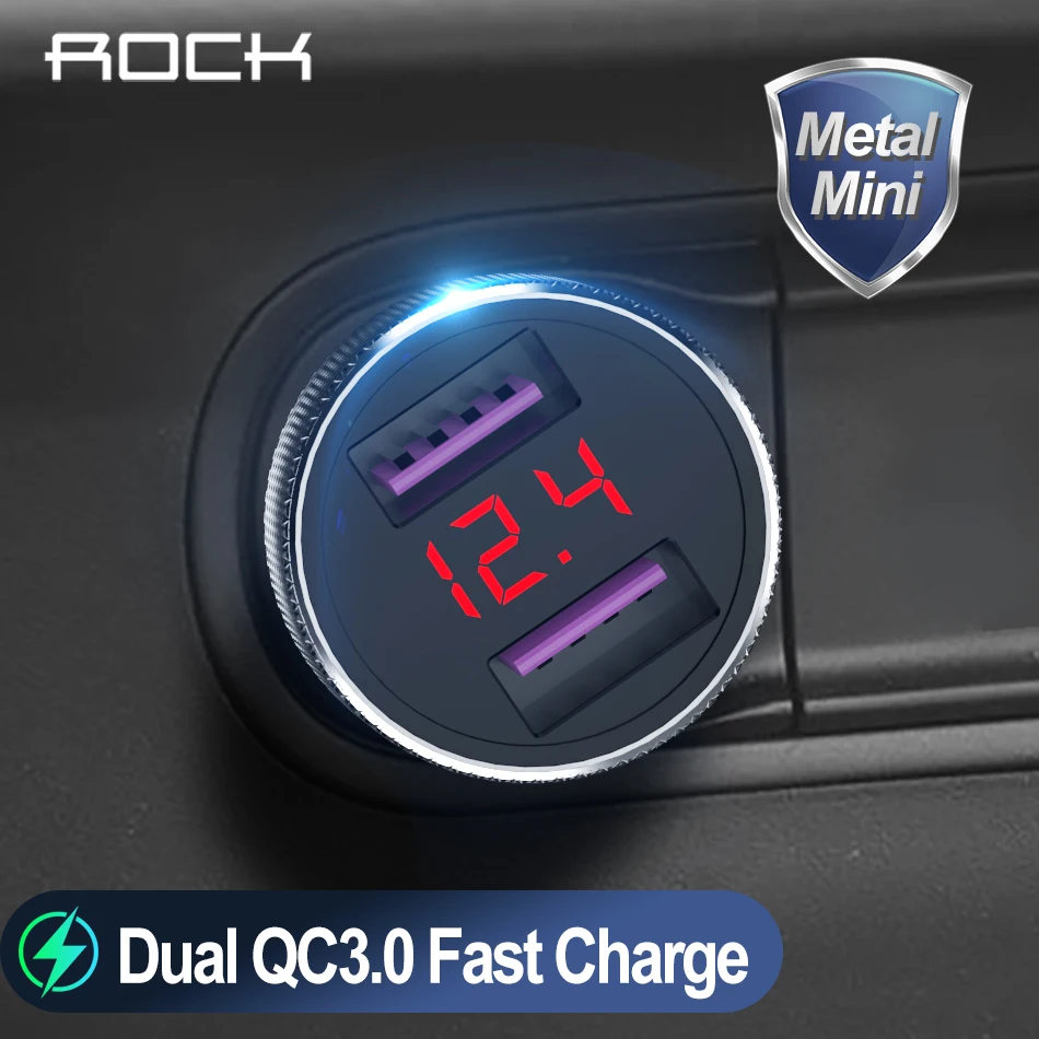 

ROCK LED Display Quick Charge 4.0 QC 3.0 Car Charger for Samsung S10 9 Fast Car Charging for Xiaomi iPhone Mobile Phone Charger