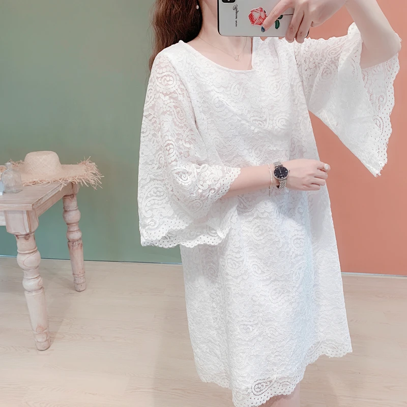 French Mori Girl Floare Sleeve Full Lace White Princess Dress For Women Loose Plus Size Doll Female Pullvoer Vestido | Женская одежда