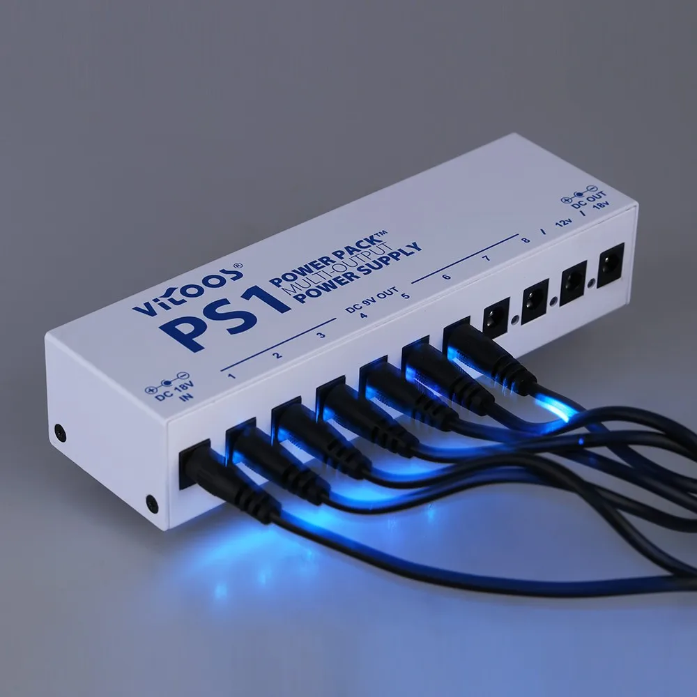 

VITOOS PS1 Electric Guitar Effects Power Supply Ten Isolated Output 8 Way DC 9V & 1 Way DC 12V & 1 Way 18V Stabilized Voltage